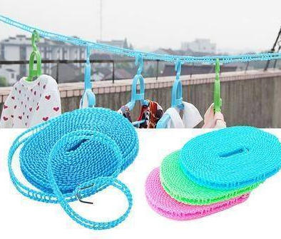5 Meters Windproof Anti-Slip Clothes Washing Line Drying Nylon Rope with Hooks